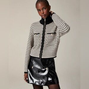 J. Crew Jacquard Sweater Jacket Knit Blazer Black Tan Gold Metallic Medium